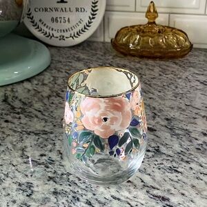 New Mary Square Pink Rose Floral Stemless Wine Glass